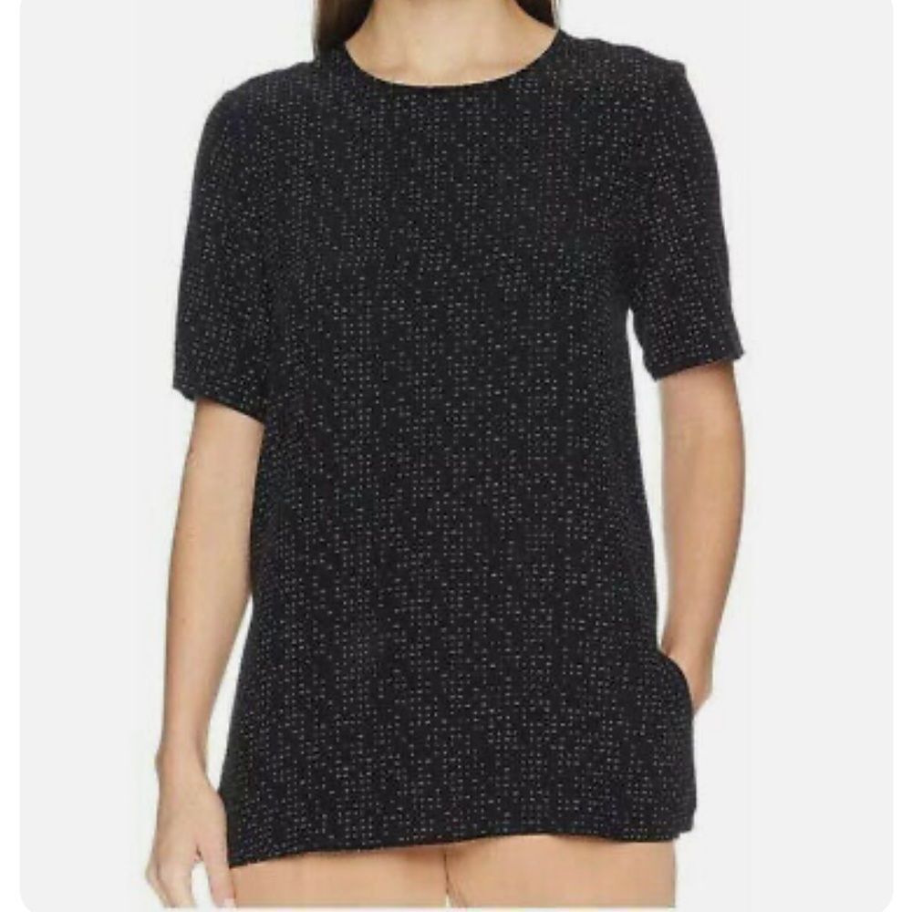 Eileen Fisher Morse Code Tencel Viscose Box Top Black White Size 10